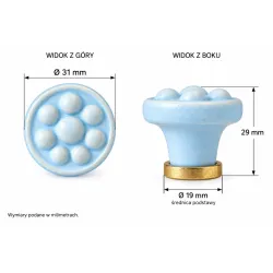 Gałka meblowa ceramiczna 30mm kropki niebiesko złota