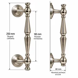 Pochwyt drzwiowy odchylony 250mm mosiężny chrom mat mod.11