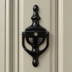 Kołatka Victorian czarna DUŻA 193x88mm z otworem na wizjer