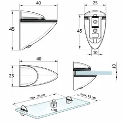 Podpórka do półki szklanej 1-10mm regulowana chrom połysk mod. 41