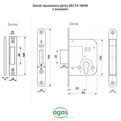 Zamek wp. DELTA 50 160/20 z zacz nik.sat z wkrętami