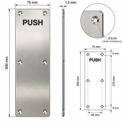 Blacha na drzwi wahadłowych PUSH 75x300mm INOX popychacz
