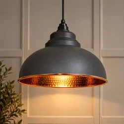 Lampa loftowa Harborne 40cm szara / miedziane młotkowane wnętrze